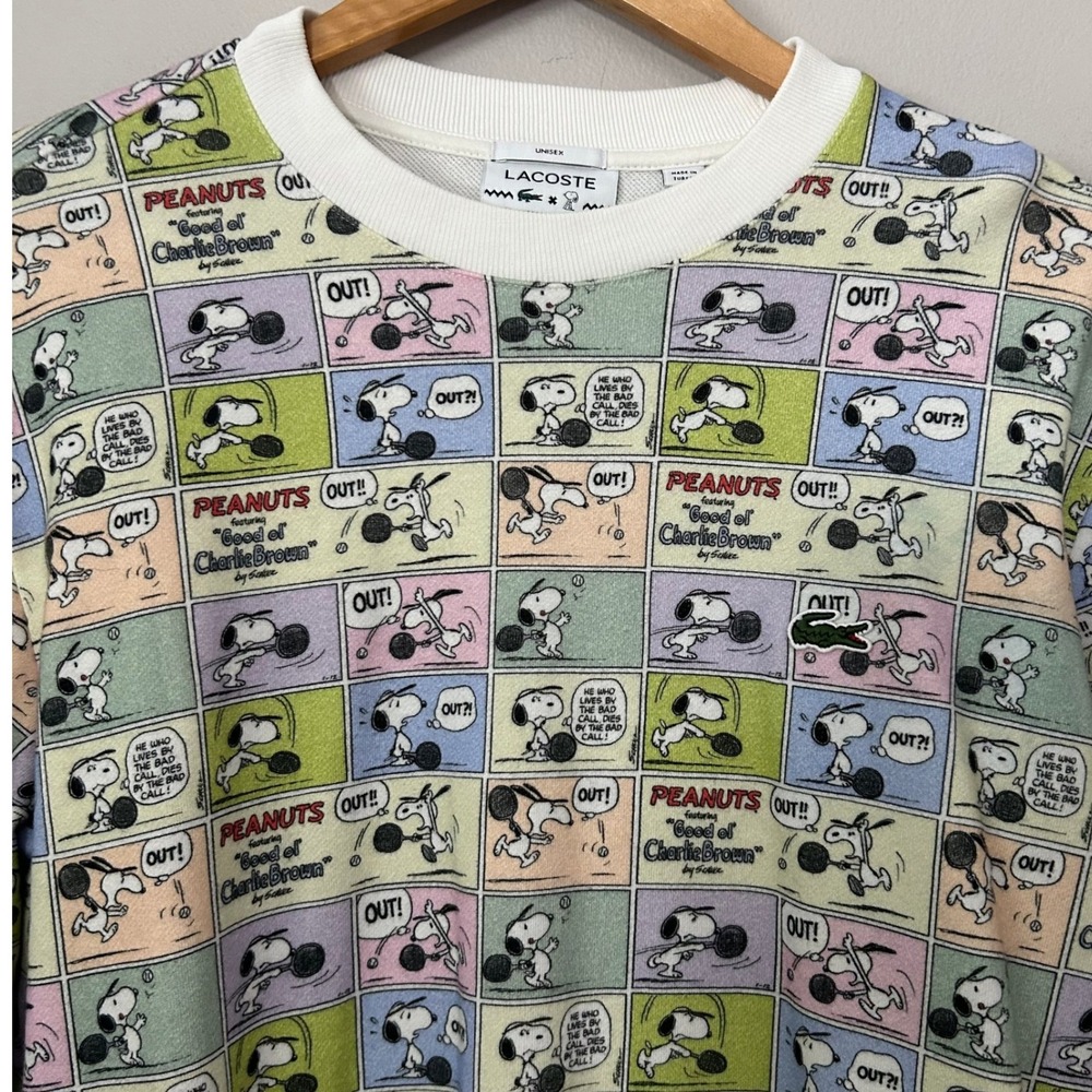 Lacoste Peanuts Sweatshirt Snoopy‎ Comic Strip Print Large Crewneck Pullover